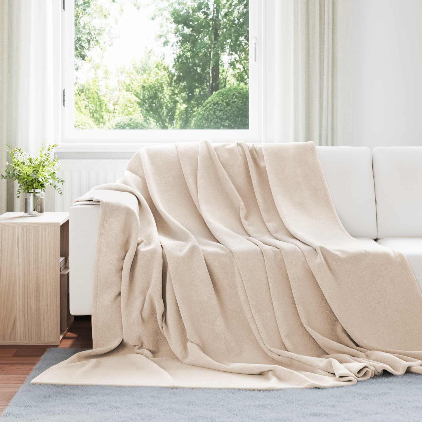 Beige Throw Blanket 220 x 240 cm Fleece