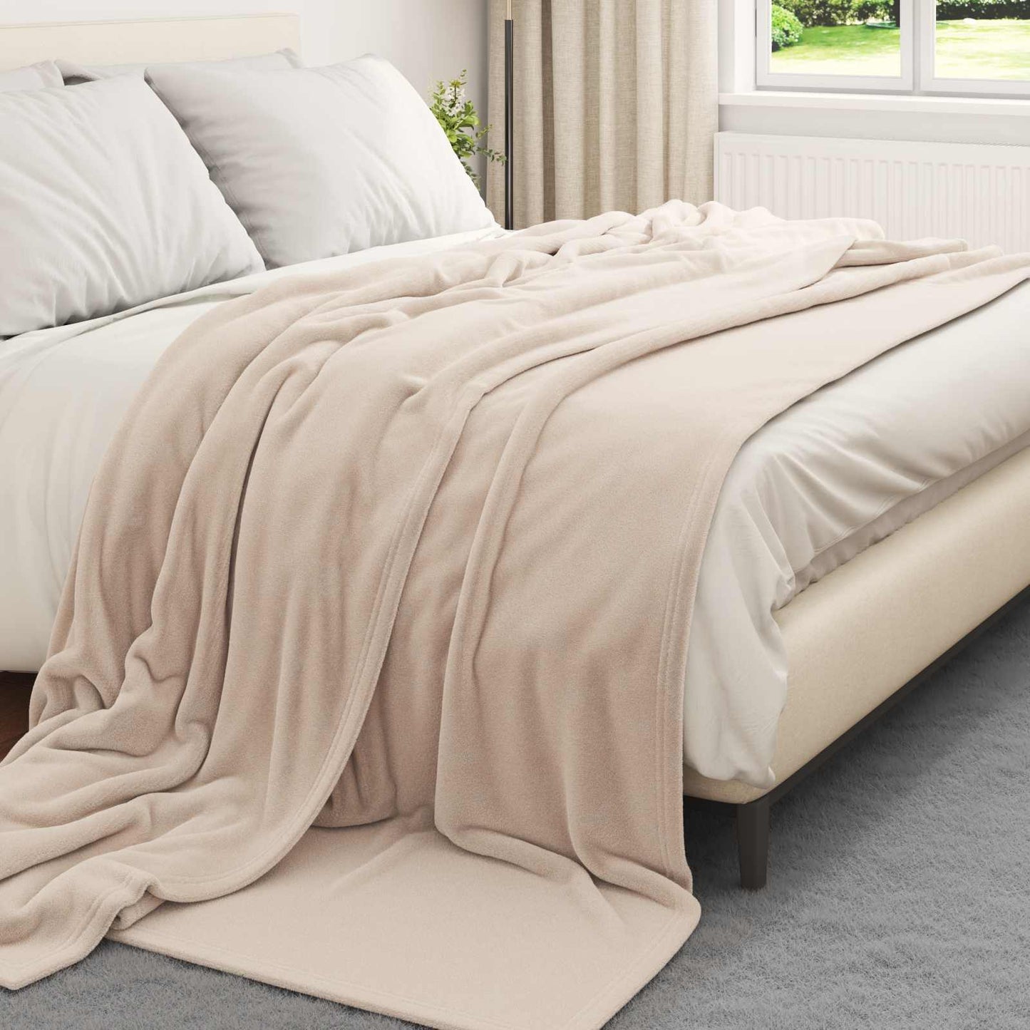 Beige Throw Blanket 220 x 240 cm Fleece