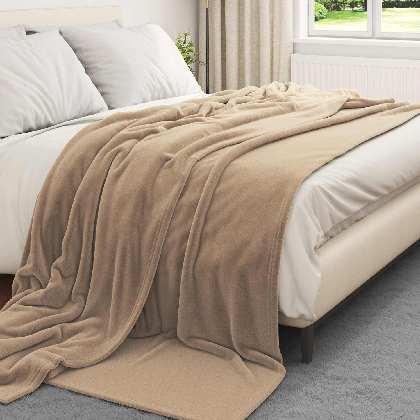 Throw Blanket Camel 220 x 240 cm Fleece