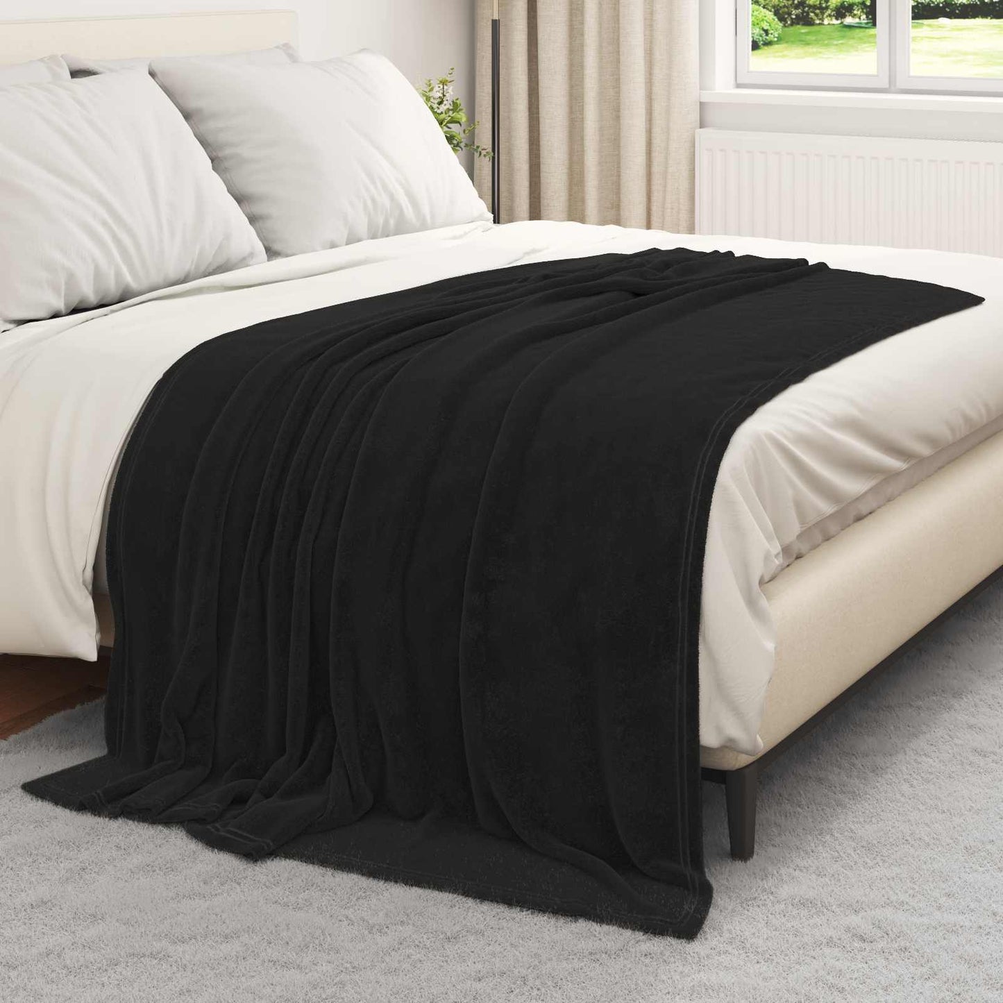 Throw Blanket Black 150 x 200 cm Fleece
