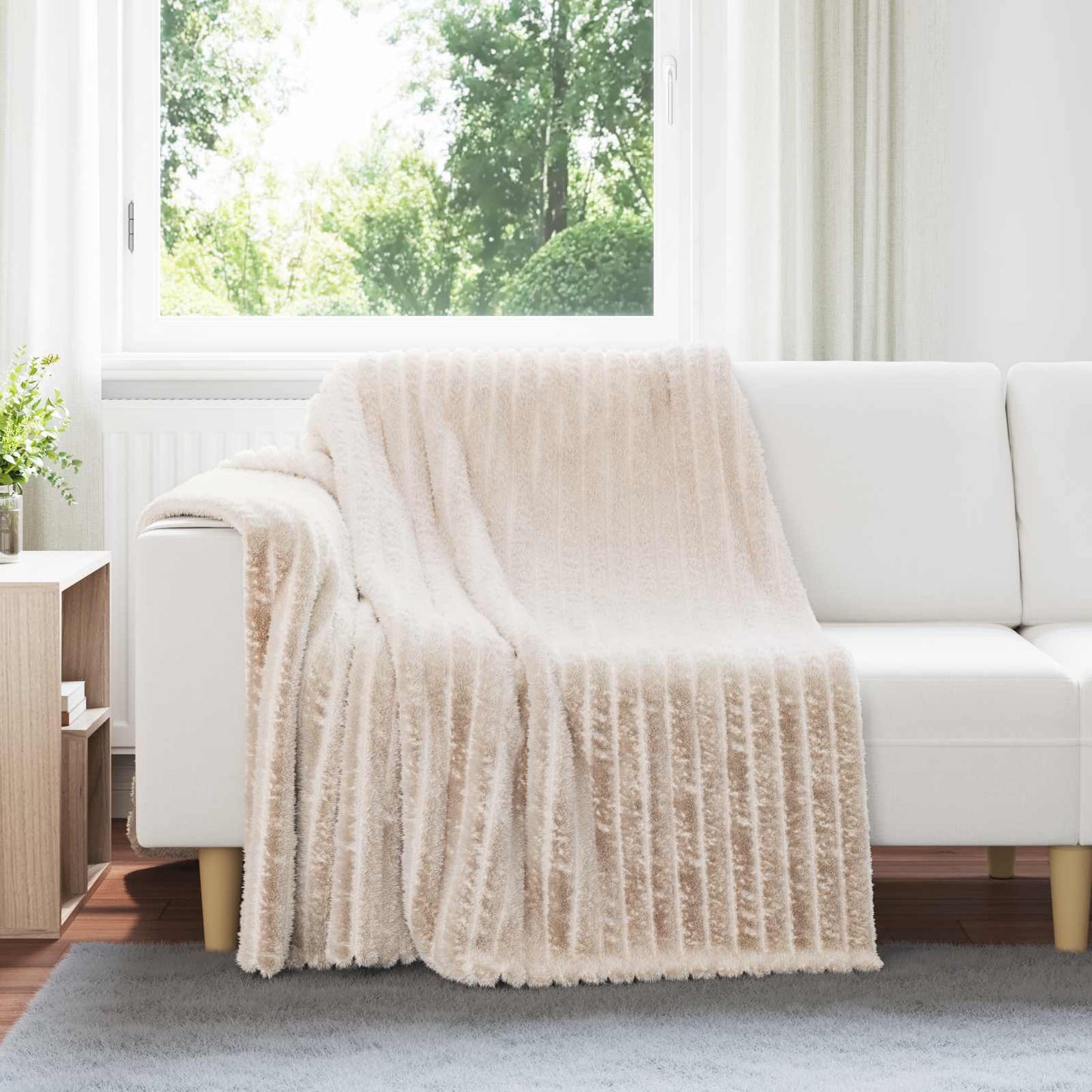 Überwurfdecke Beige 200 x 150 cm Fleece