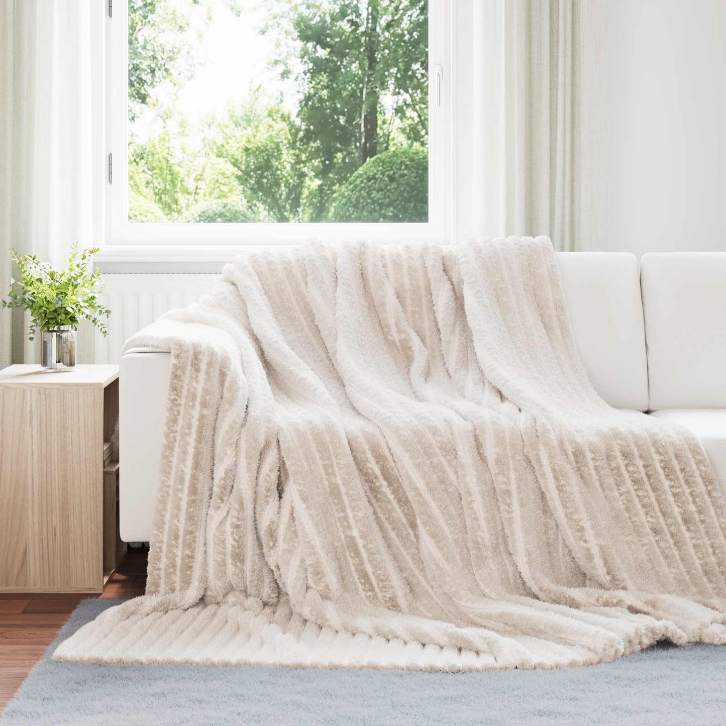 Throw Blanket Beige 240 x 220 cm Fleece