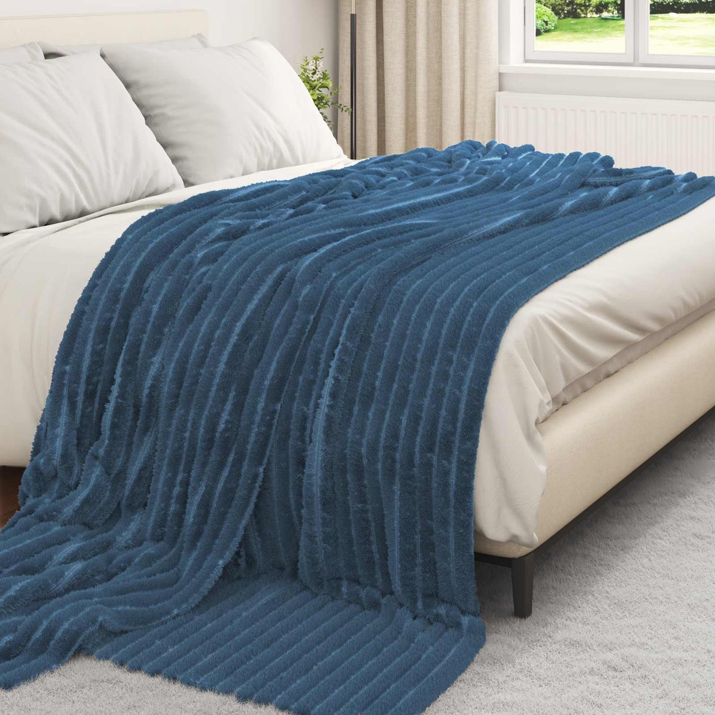 Throw Blanket Navy Blue 270 x 240 cm Fleece