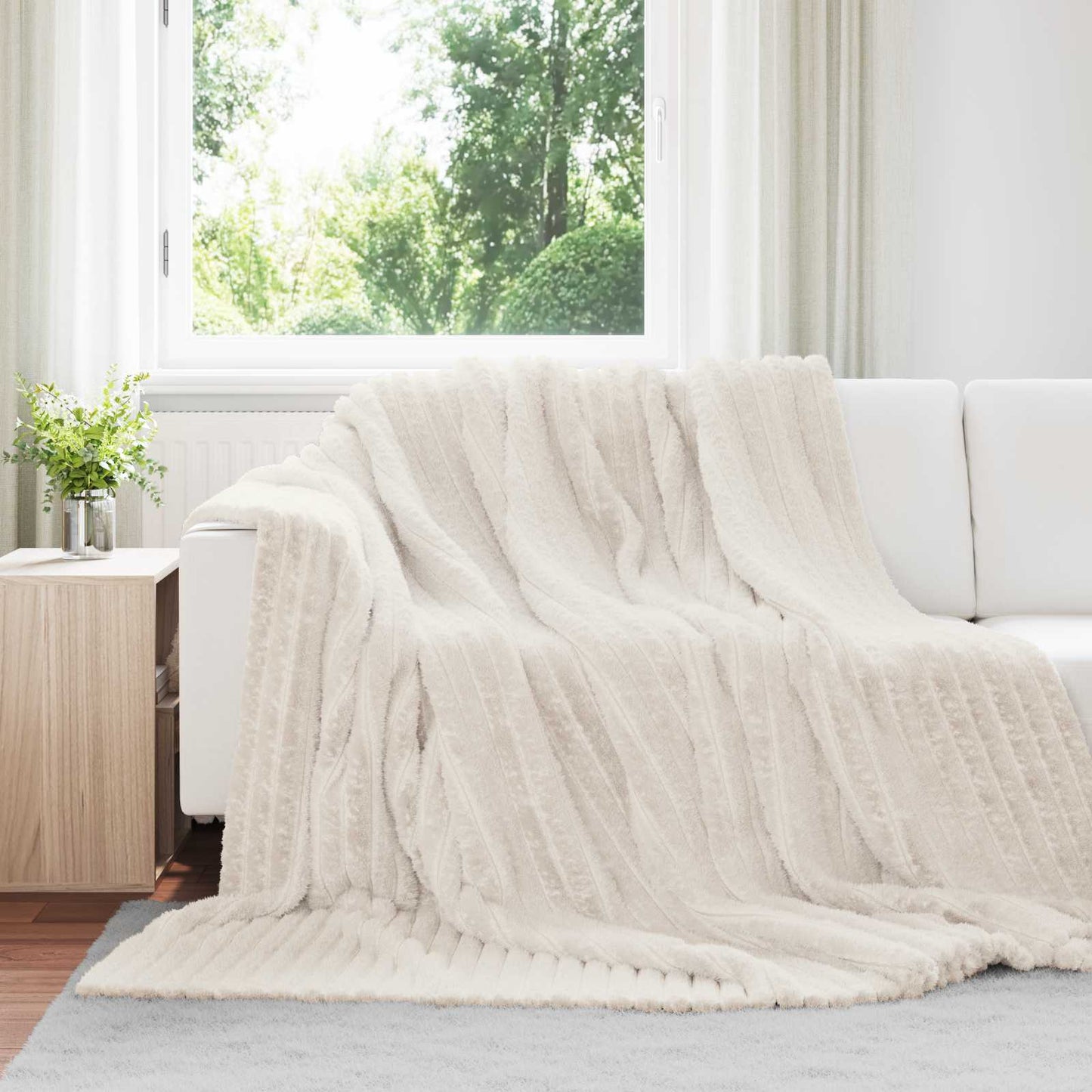 Überwurfdecke Creme 240 x 220 cm Fleece
