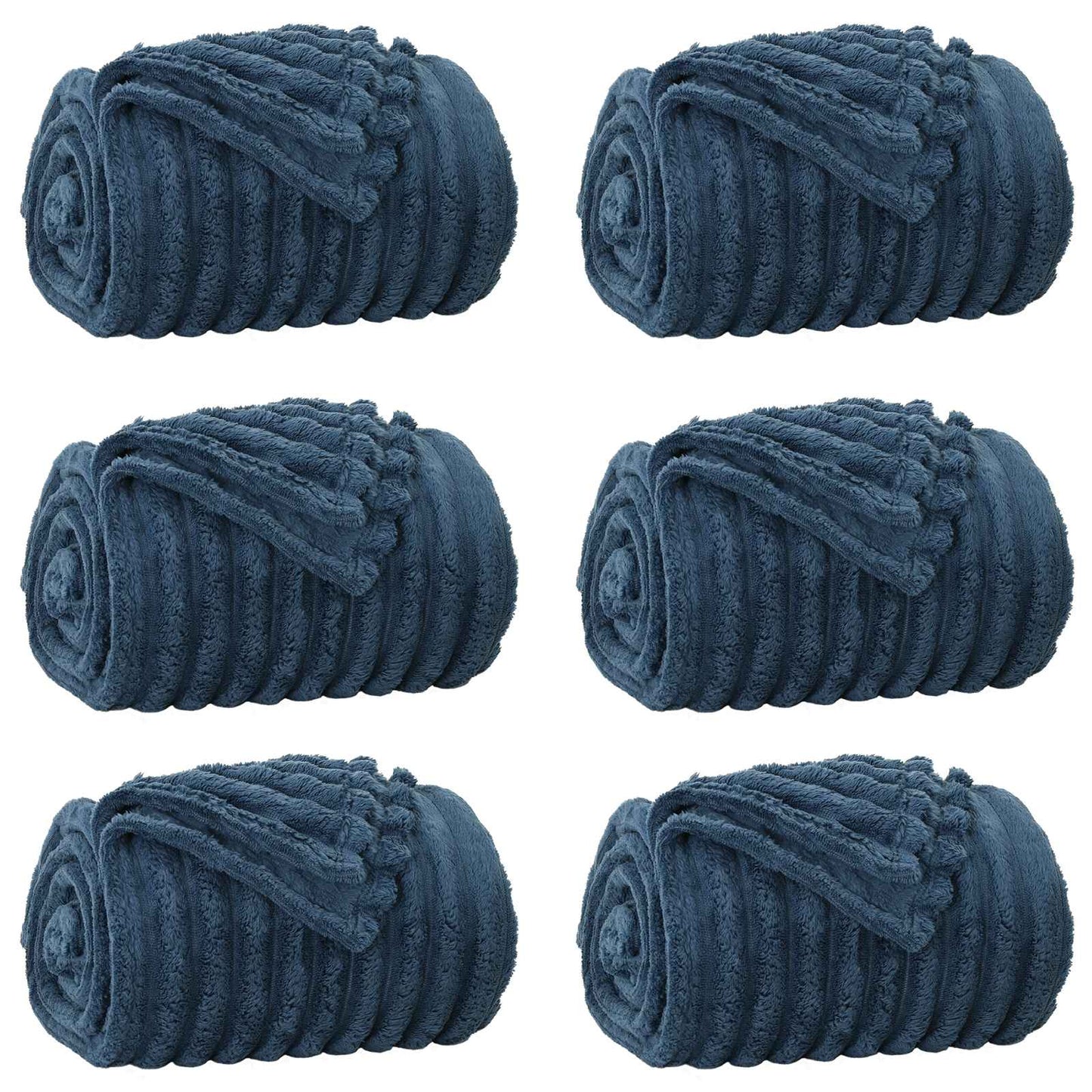 Fleece Blankets 6 pcs Navy Blue 200 x 150 cm