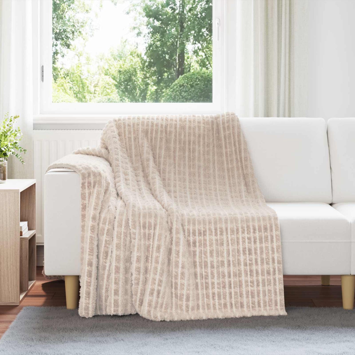 Überwurfdecke Beige 200 x 150 cm Fleece