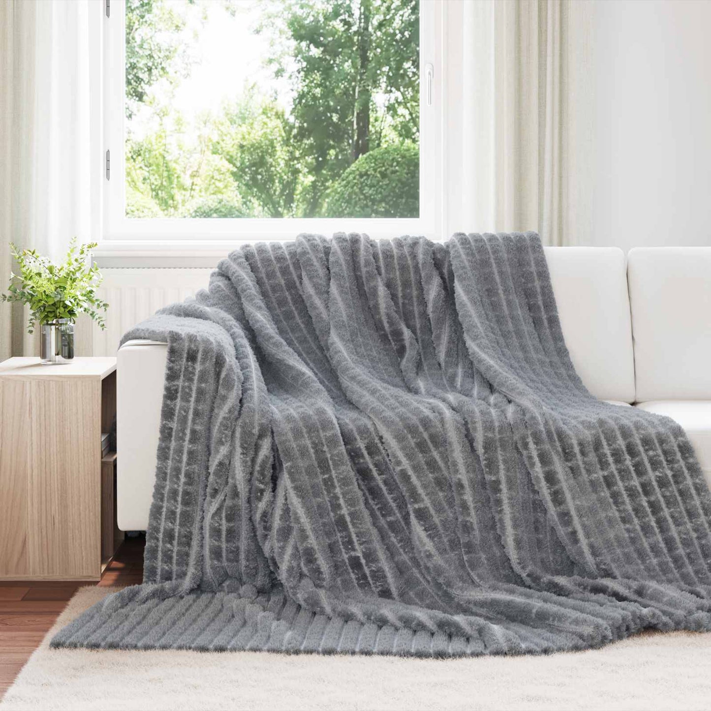 Überwurfdecke Dunkelgrau 240 x 220 cm Fleece