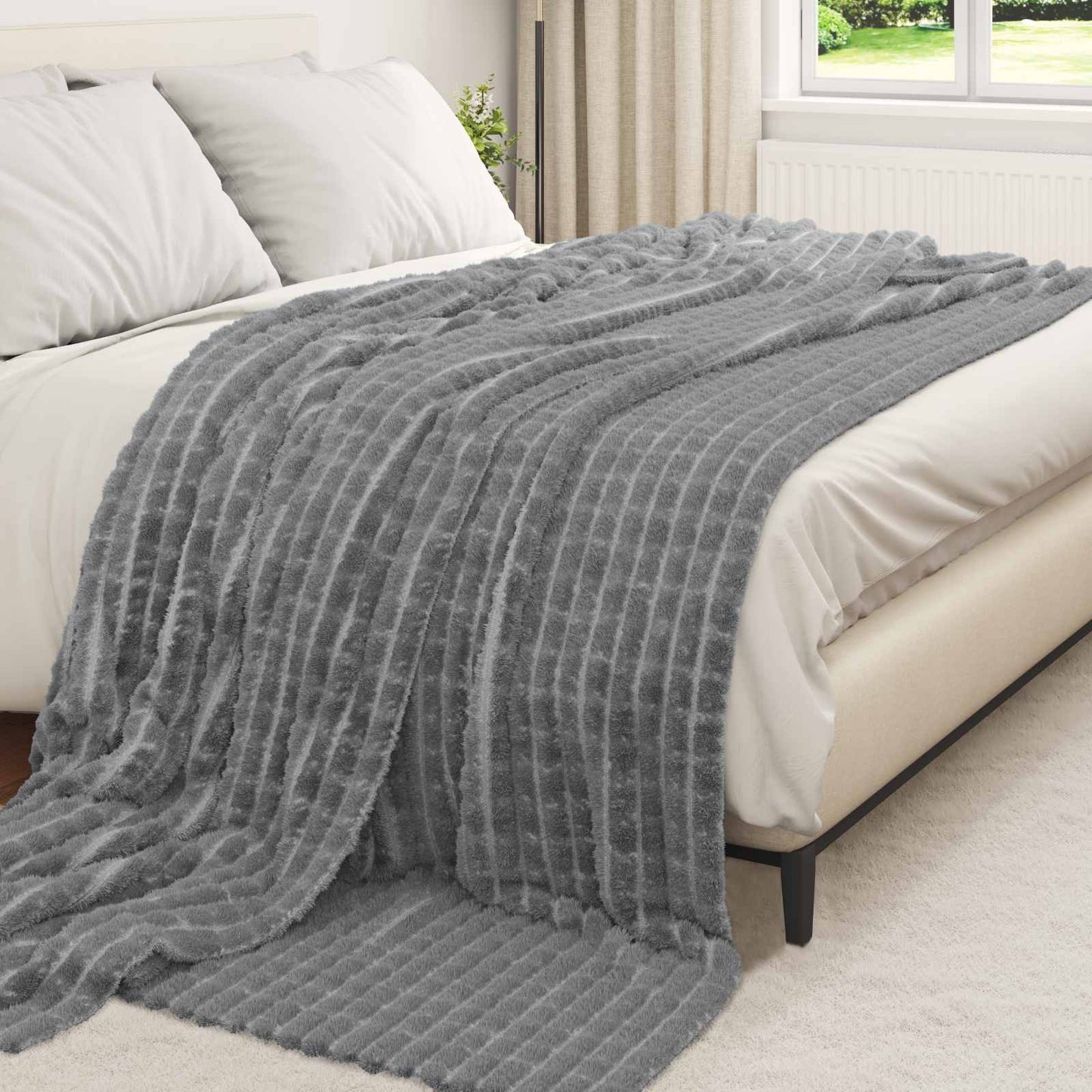 Überwurfdecke Dunkelgrau 270 x 240 cm Fleece
