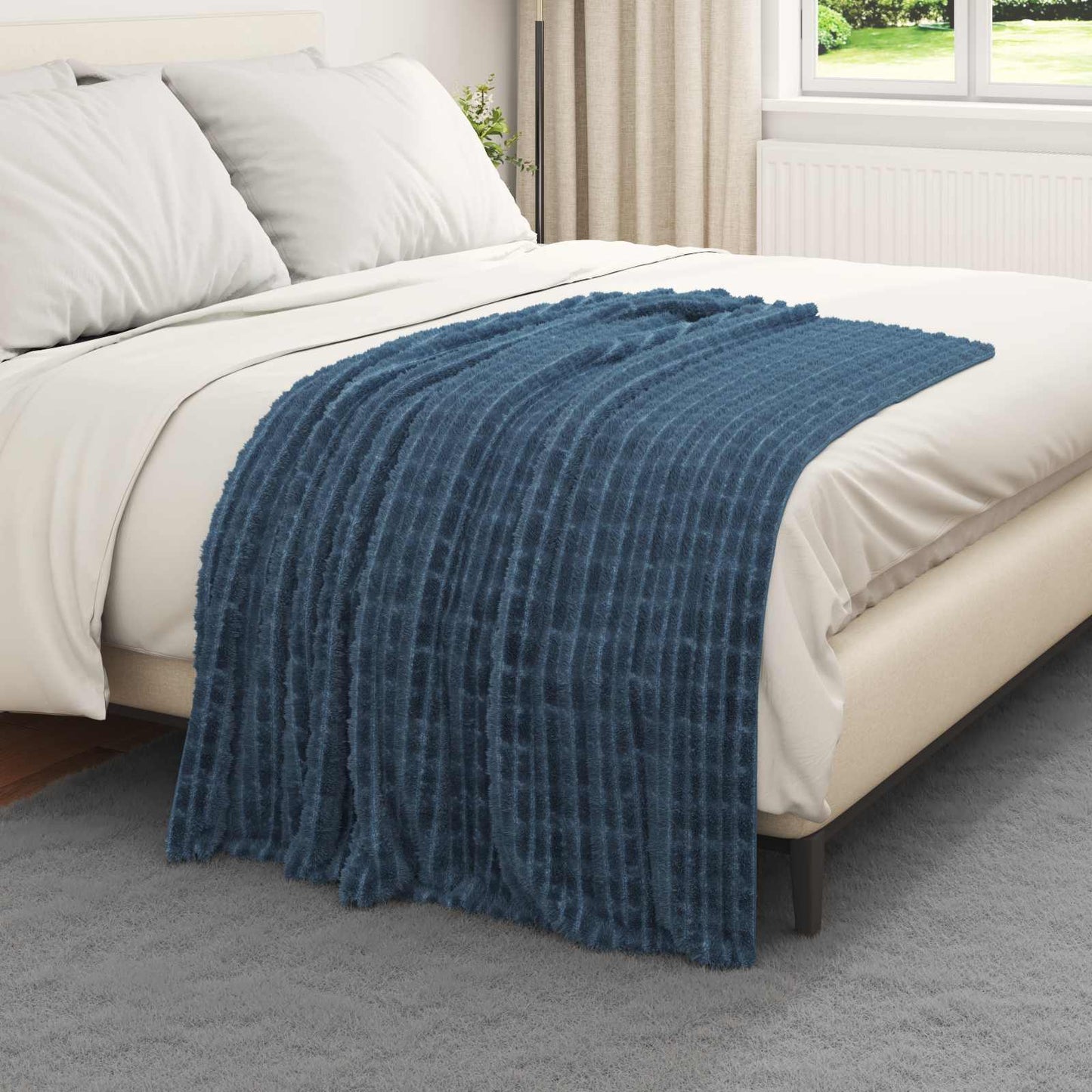 Jeté de lit polaire bleu marine 150 x 130 cm