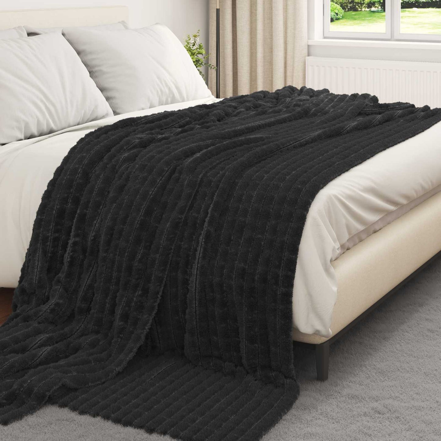 Überwurfdecke Schwarz 240 x 220 cm Fleece