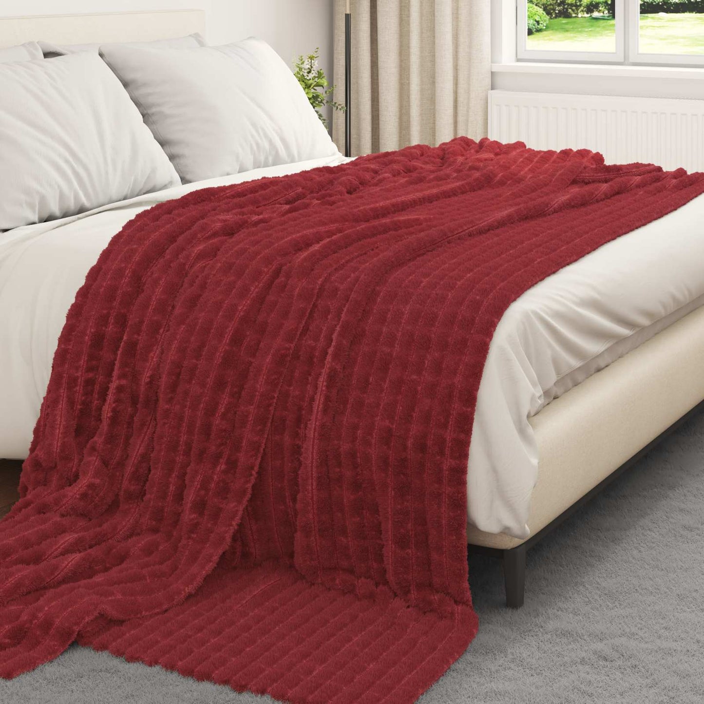 Überwurfdecke Bordeauxrot 240 x 220 cm Fleece