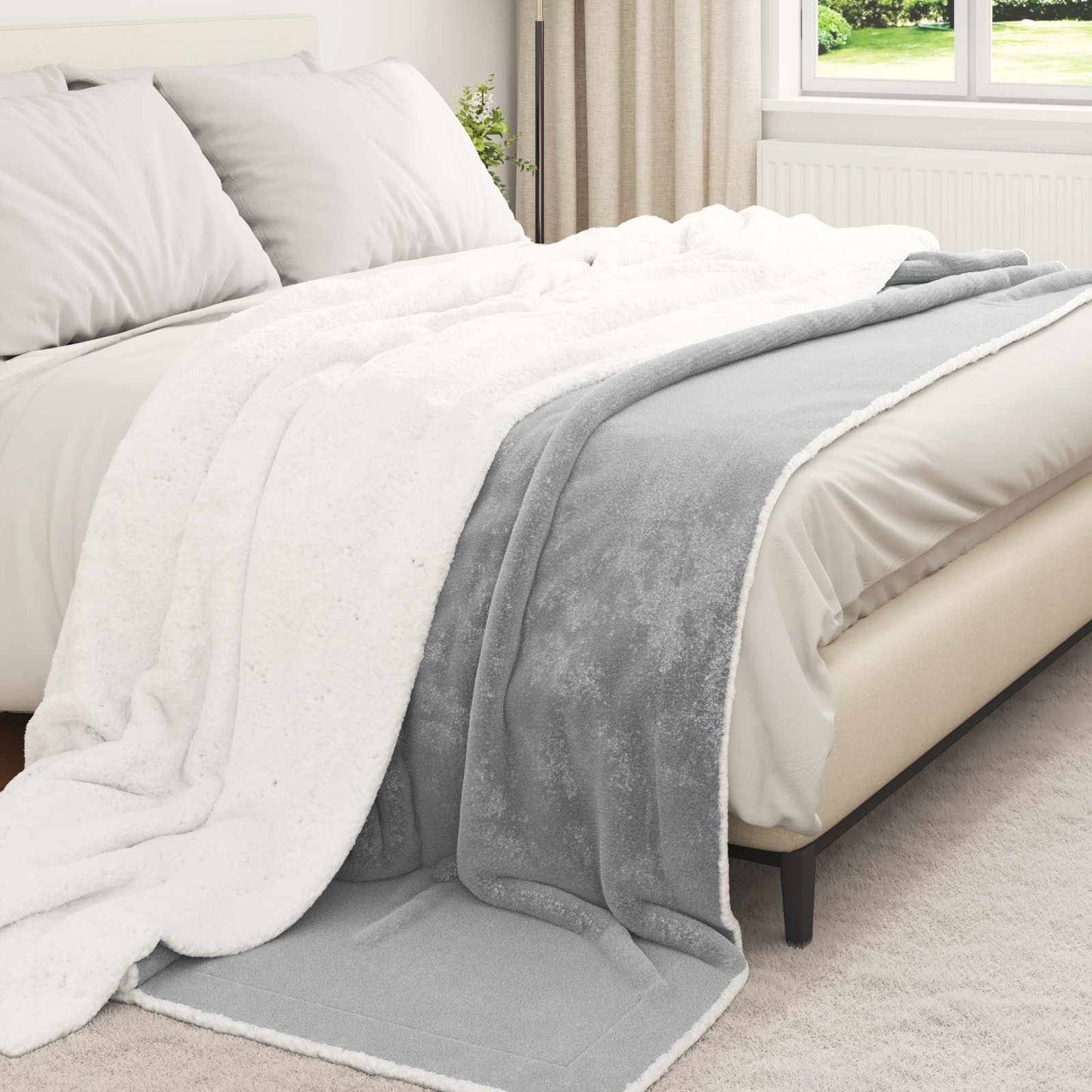 Throw Blanket Grey 220 x 240 cm Fleece