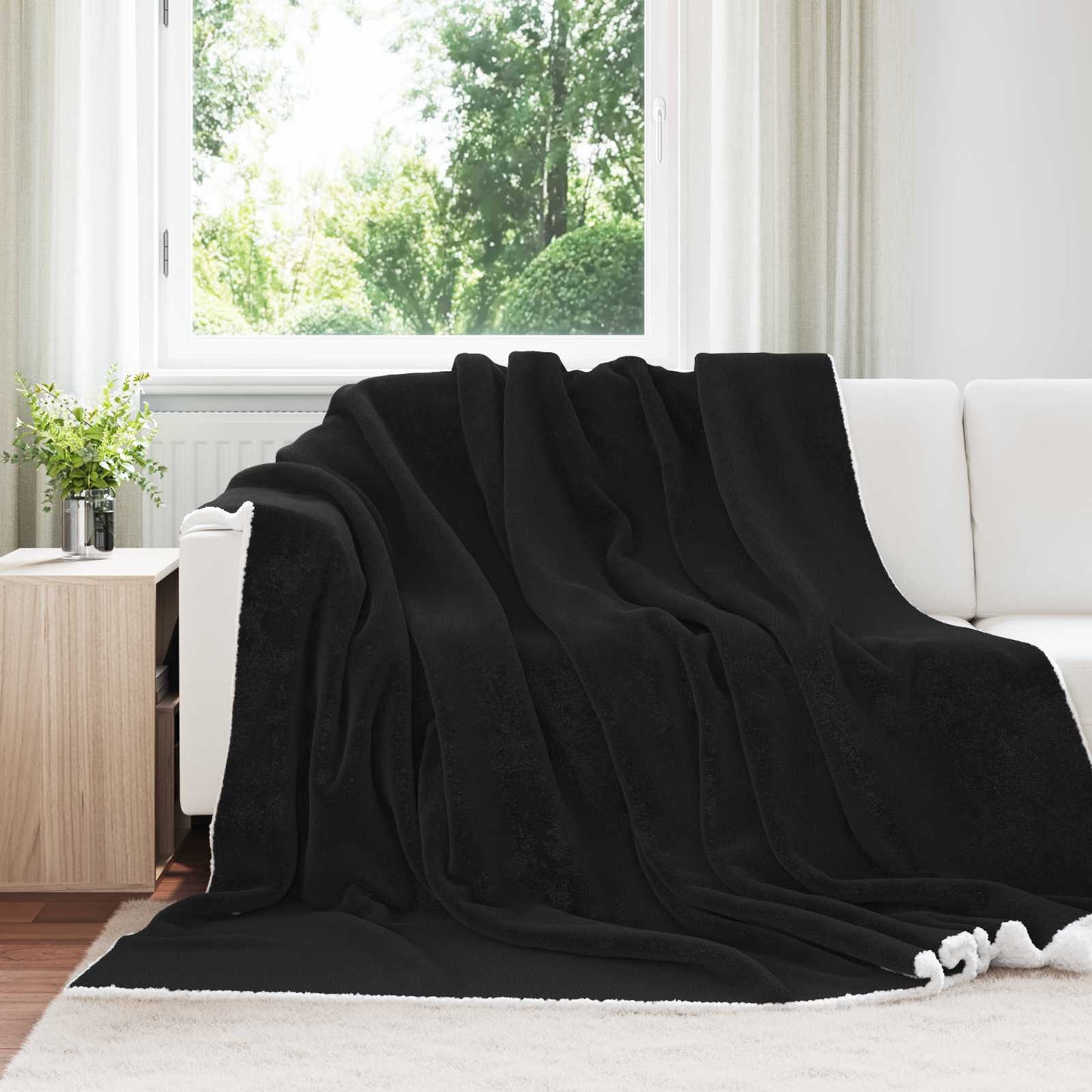 Black Throw Blanket 220 x 240 cm Fleece