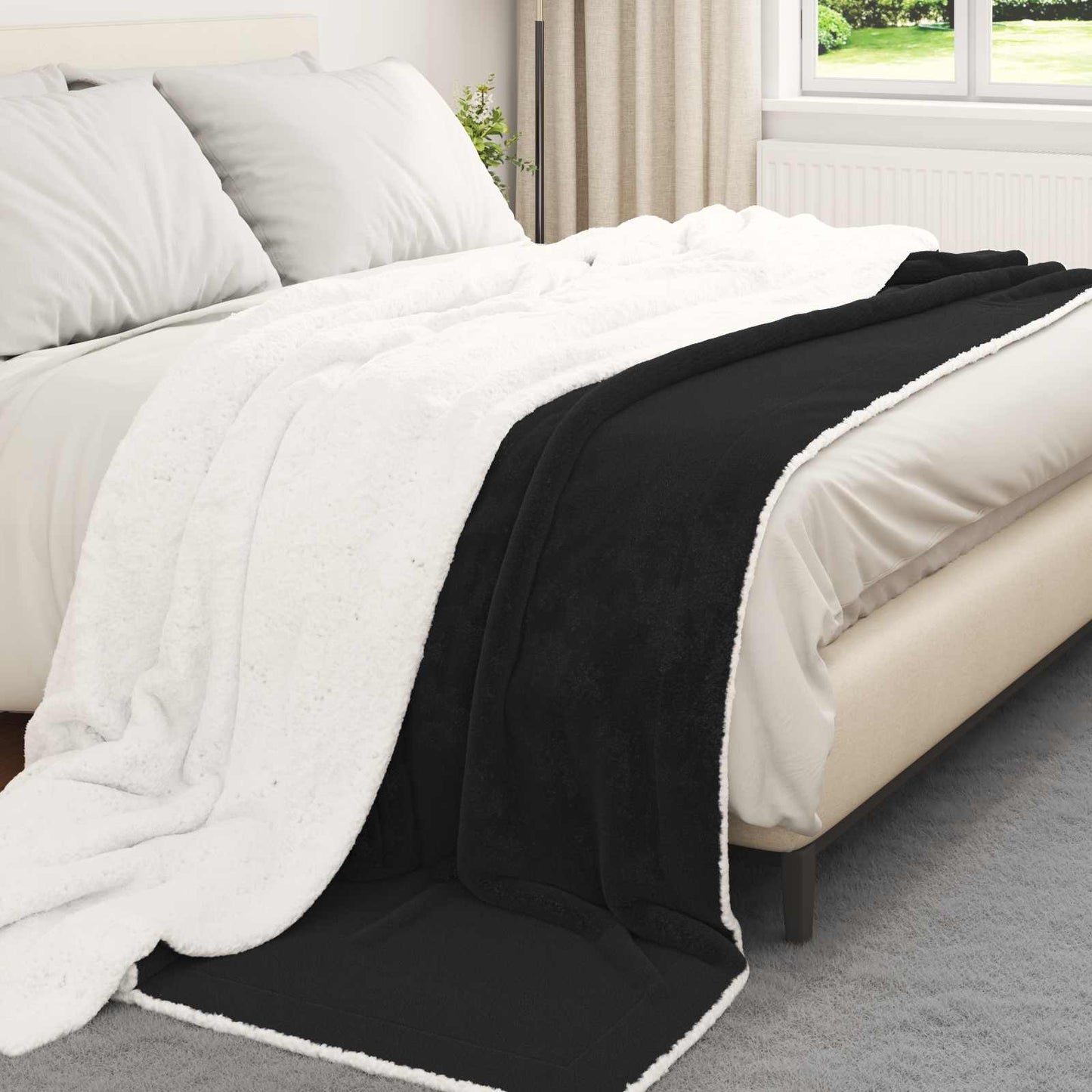 Black Throw Blanket 220 x 240 cm Fleece