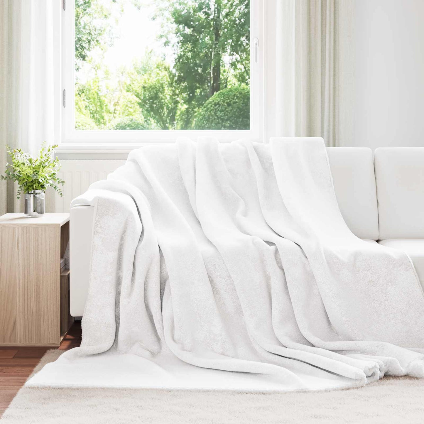 Überwurfdecke Weiß 220 x 240 cm Fleece