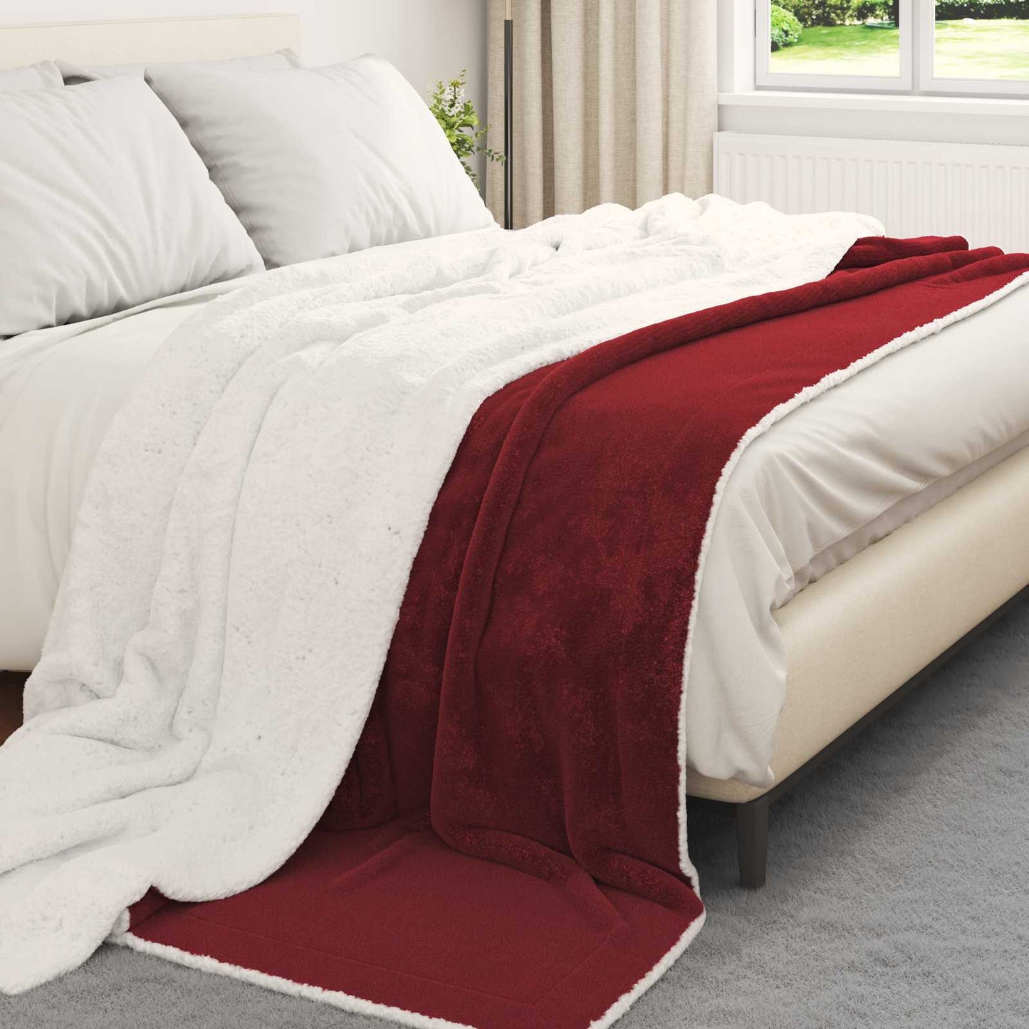 Überwurfdecke Bordeauxrot 220 x 240 cm Fleece