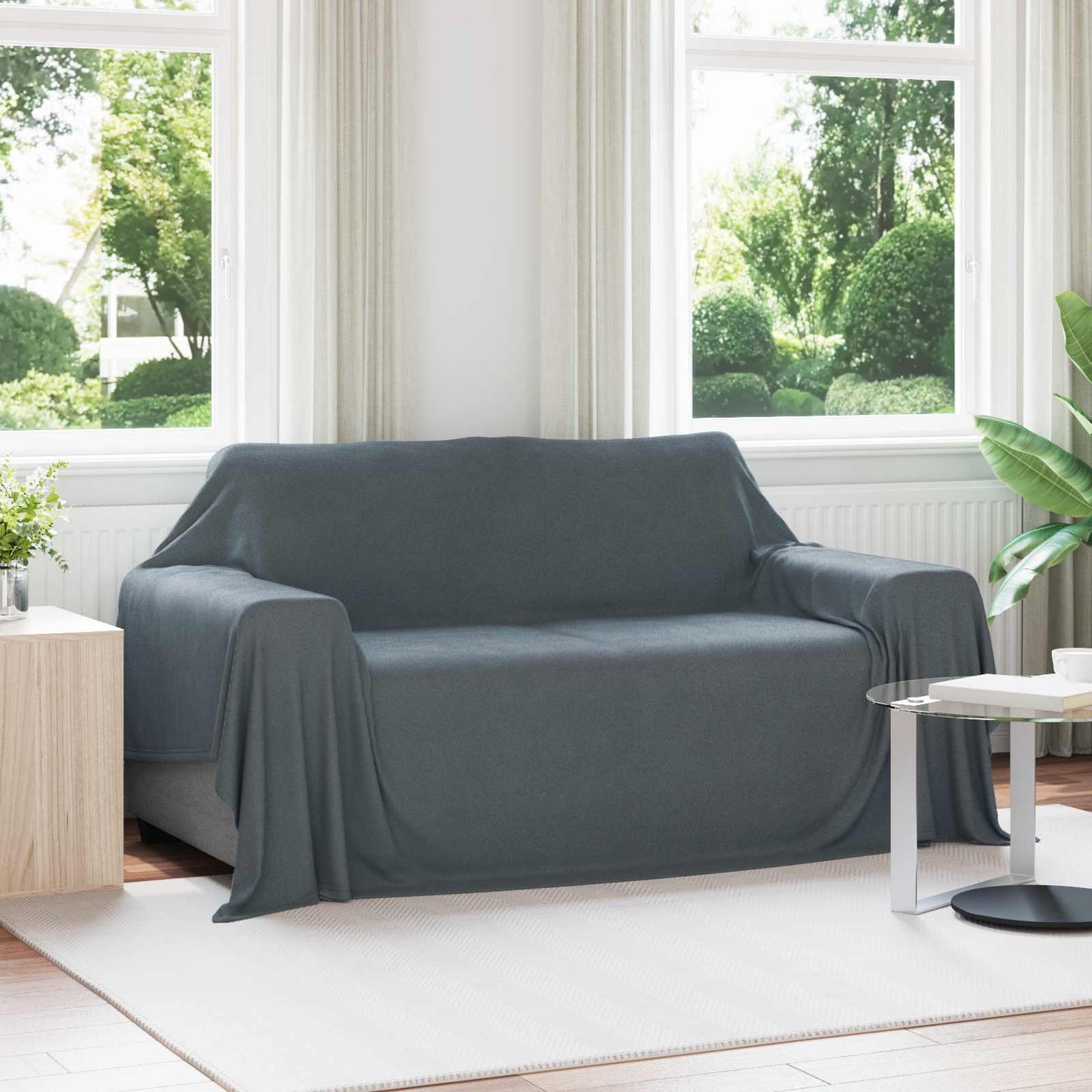 Jeté de lit gris foncé 280 x 210 cm polaire