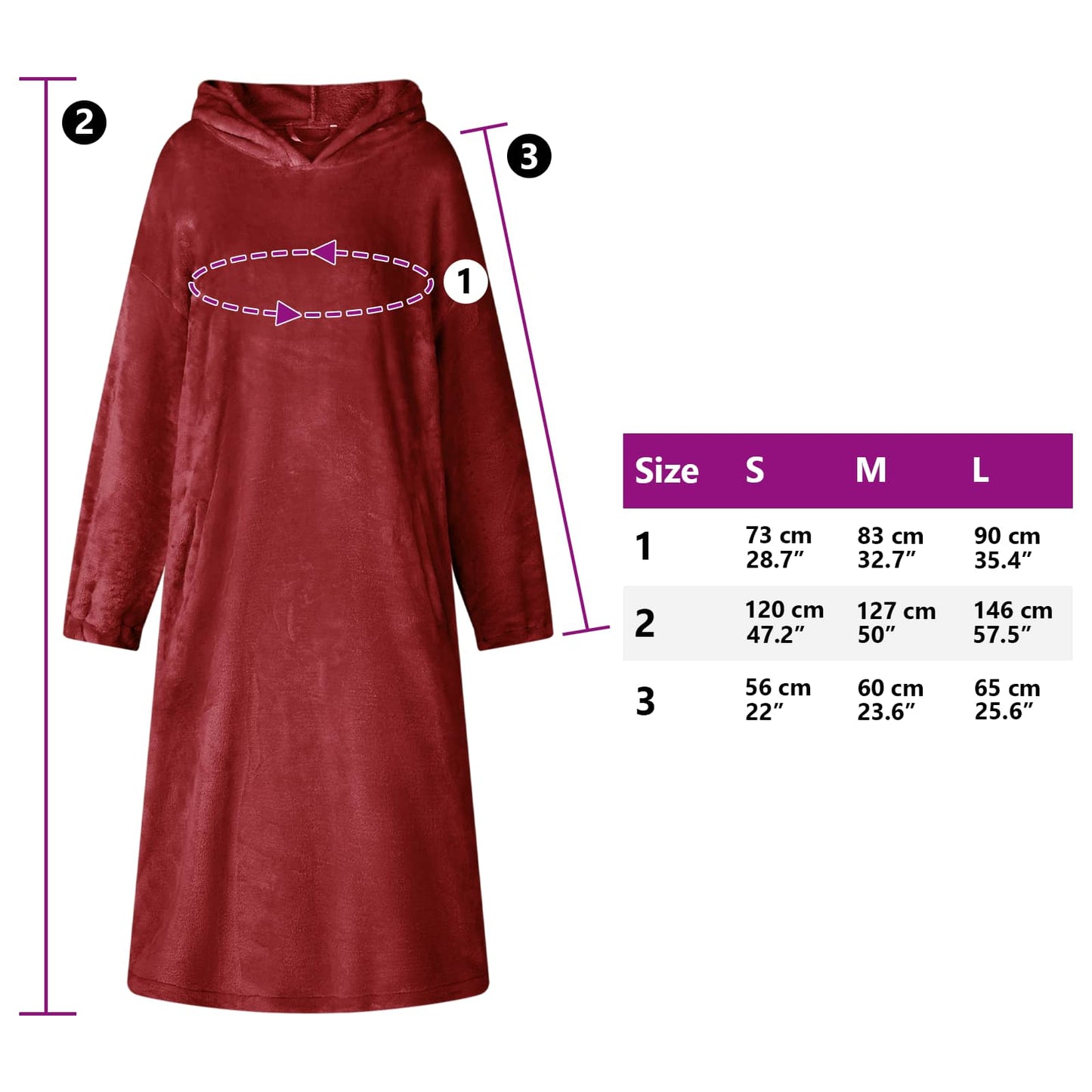 Hooded Blanket Bordeaux Red S Flannel