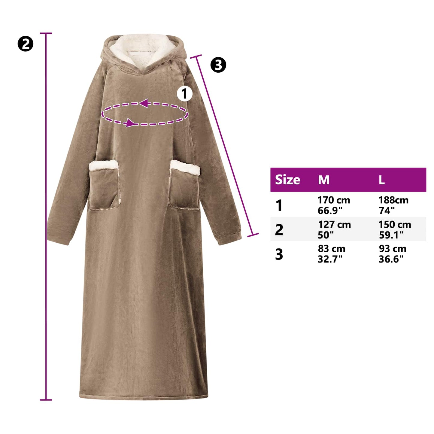Decken-Hoodie Kamel L Fleece und Flanell