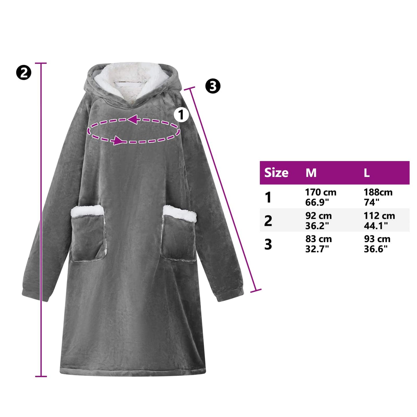 Hoddie-couverture gris foncé M en polaire et flanelle