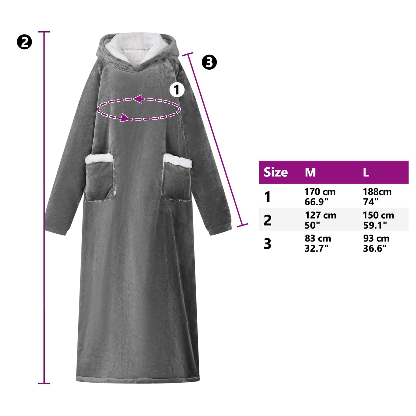 Decken-Hoodie Dunkelgrau L Fleece und Flanell