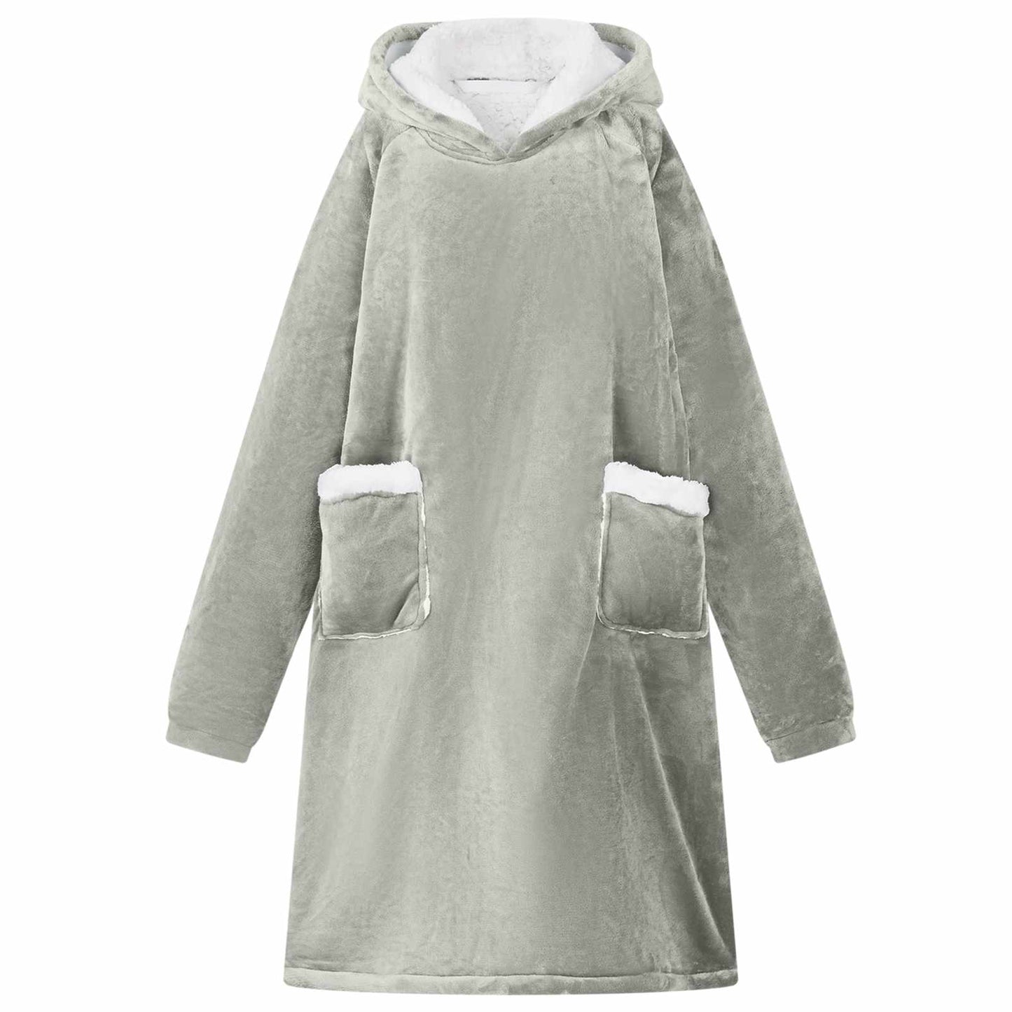 Wearable Blanket Hoodie Gray L Fleece and Flannel