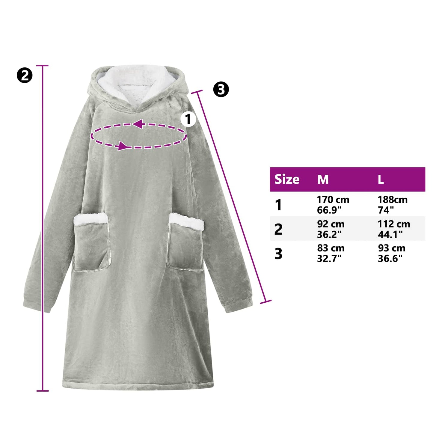 Wearable Blanket Hoodie Gray L Fleece and Flannel