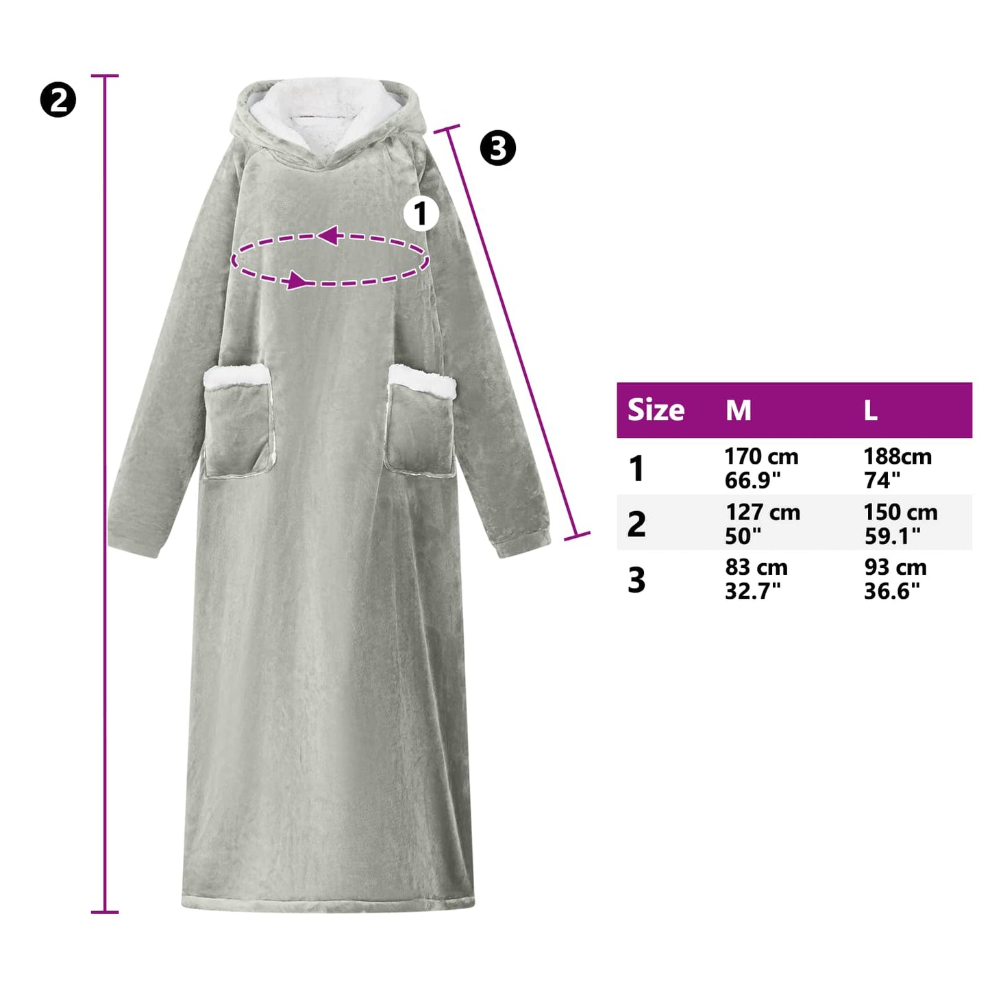 Hoodie couverture gris L polaire et flanelle