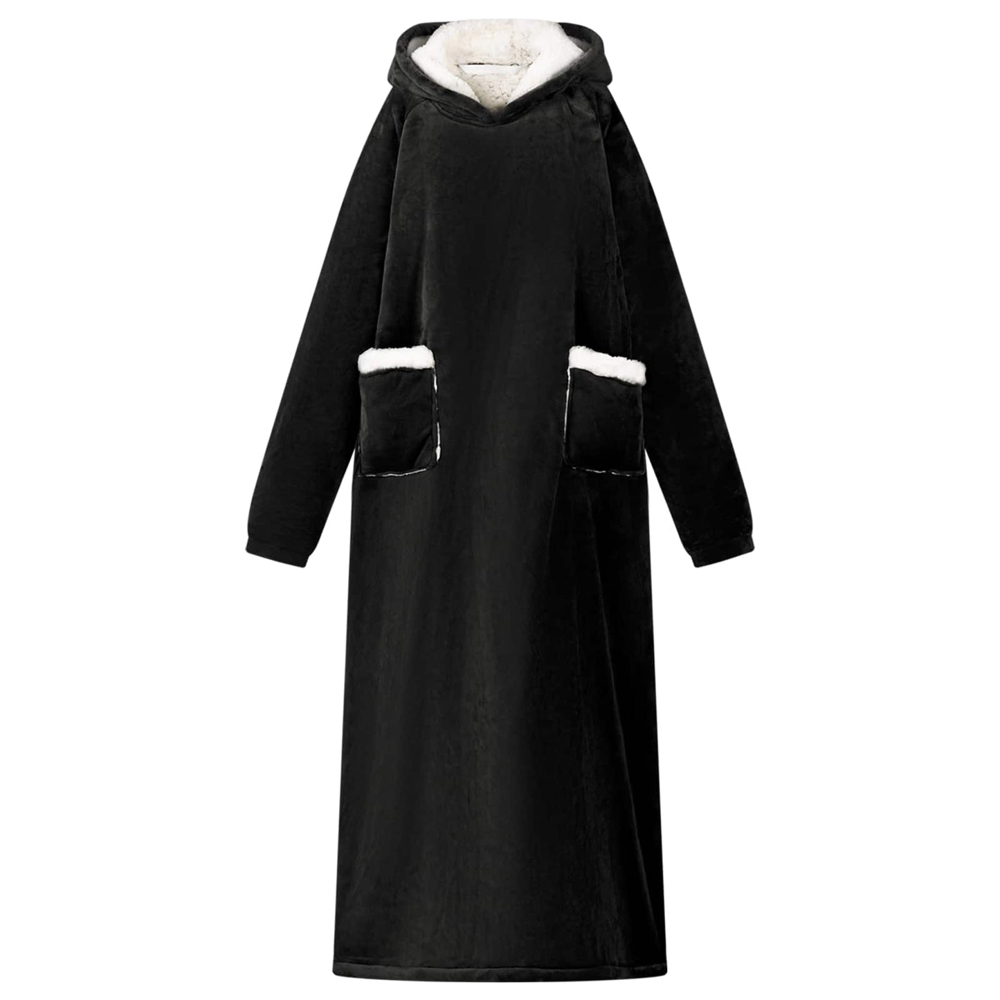 Oversized Blanket Hoodie Black L Fleece and Flannel