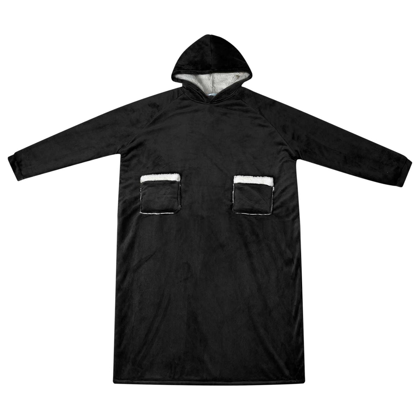 Oversized Blanket Hoodie Black L Fleece and Flannel