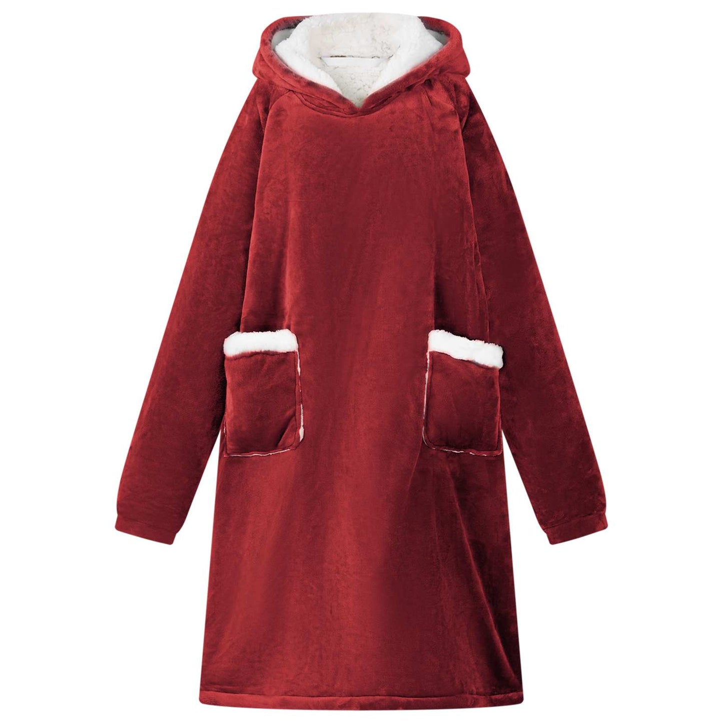 Wearable Blanket Hoodie Bordeaux Red L Fleece and Flannel
