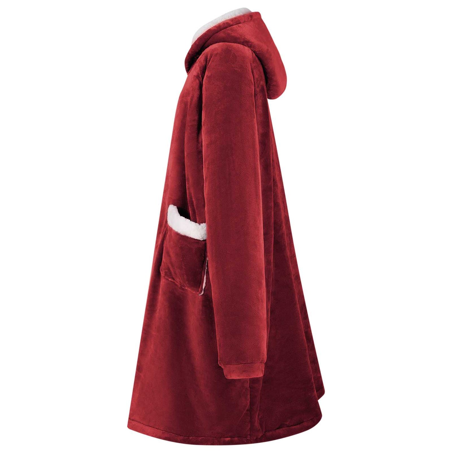 Wearable Blanket Hoodie Bordeaux Red L Fleece and Flannel