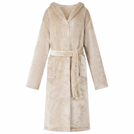 Bademantel Hoodie Beige S Flanell