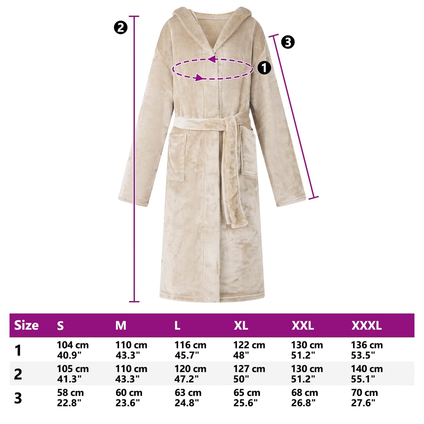 Peignoir à capuche beige S flanelle