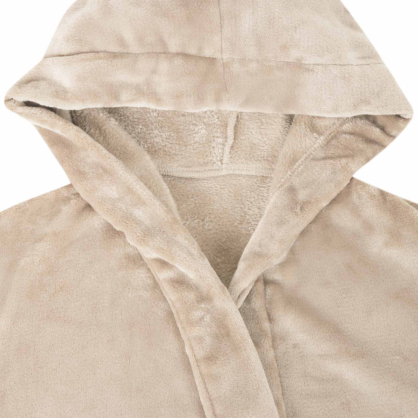 Hooded Bathrobe Beige L Flannel
