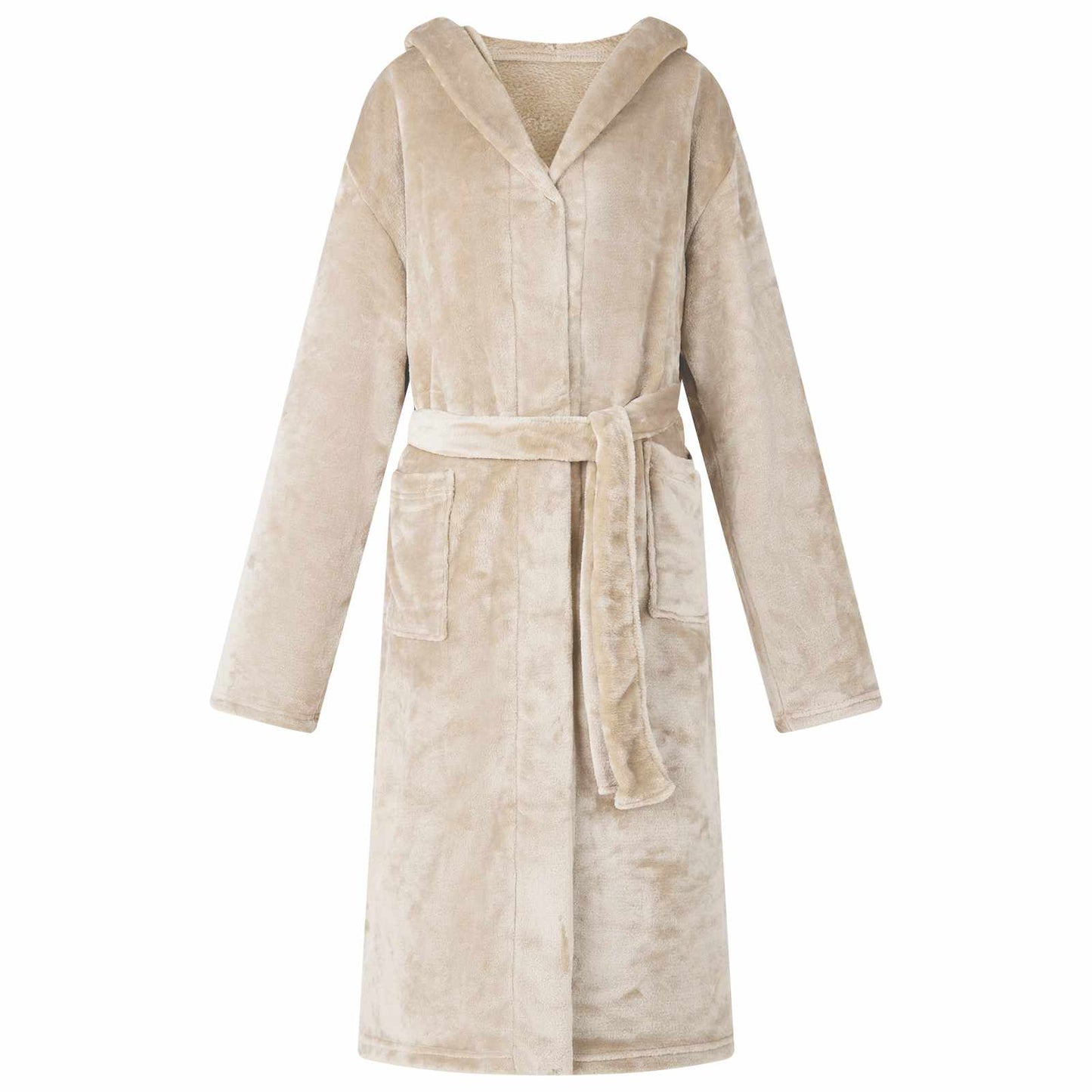 Hooded Bathrobe Beige XL Flannel