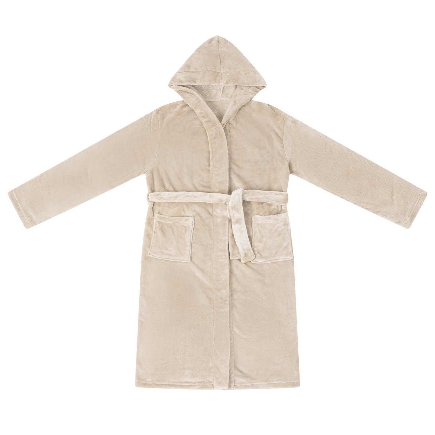 Hooded Bathrobe Beige XL Flannel