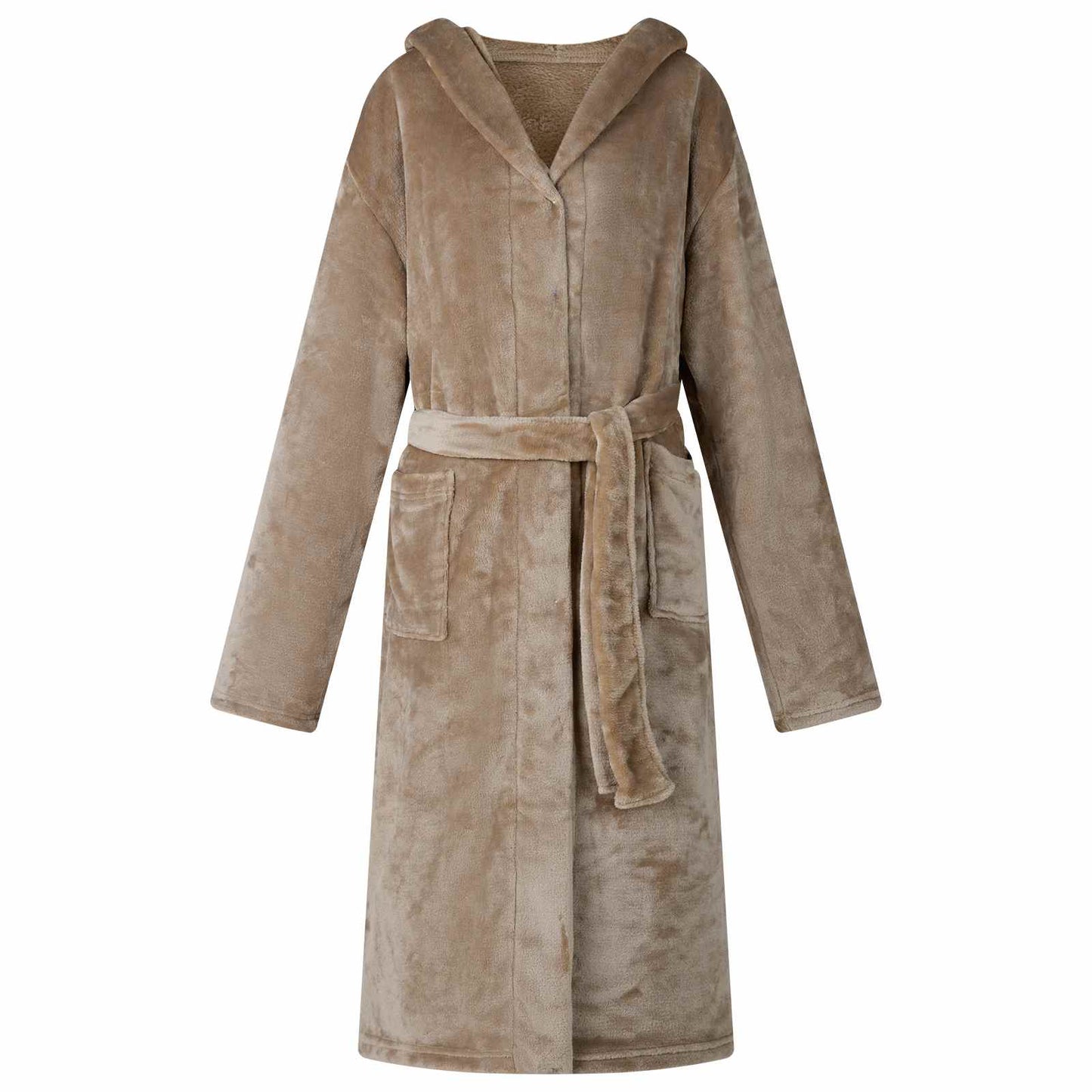 Peignoir à capuche chameau S flanelle