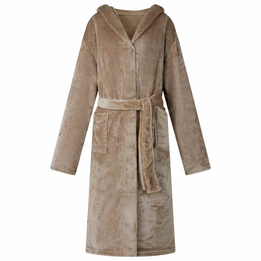 Bademantel Hoodie Kamel L Flanell
