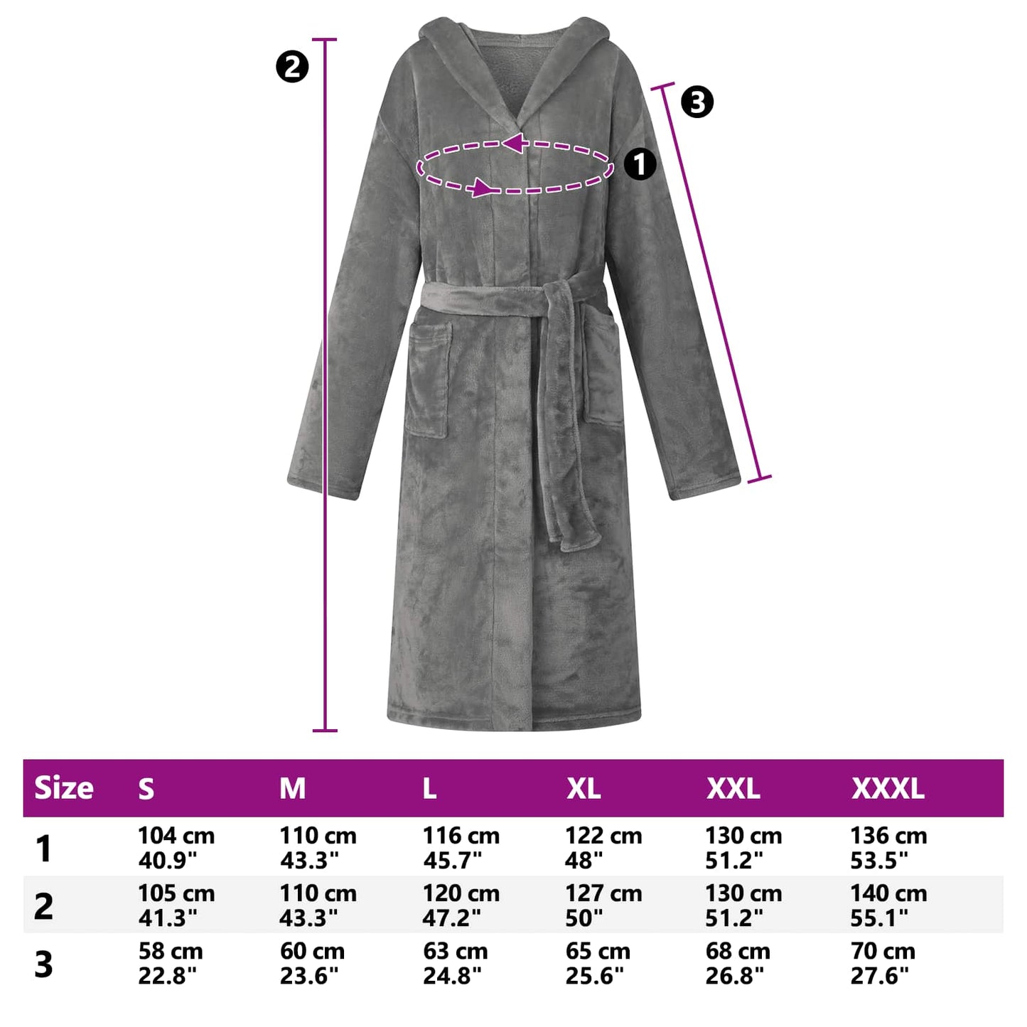 Peignoir à capuche gris foncé XXL flanelle