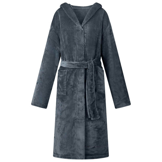 Bademantel Hoodie Marineblau L Flanell