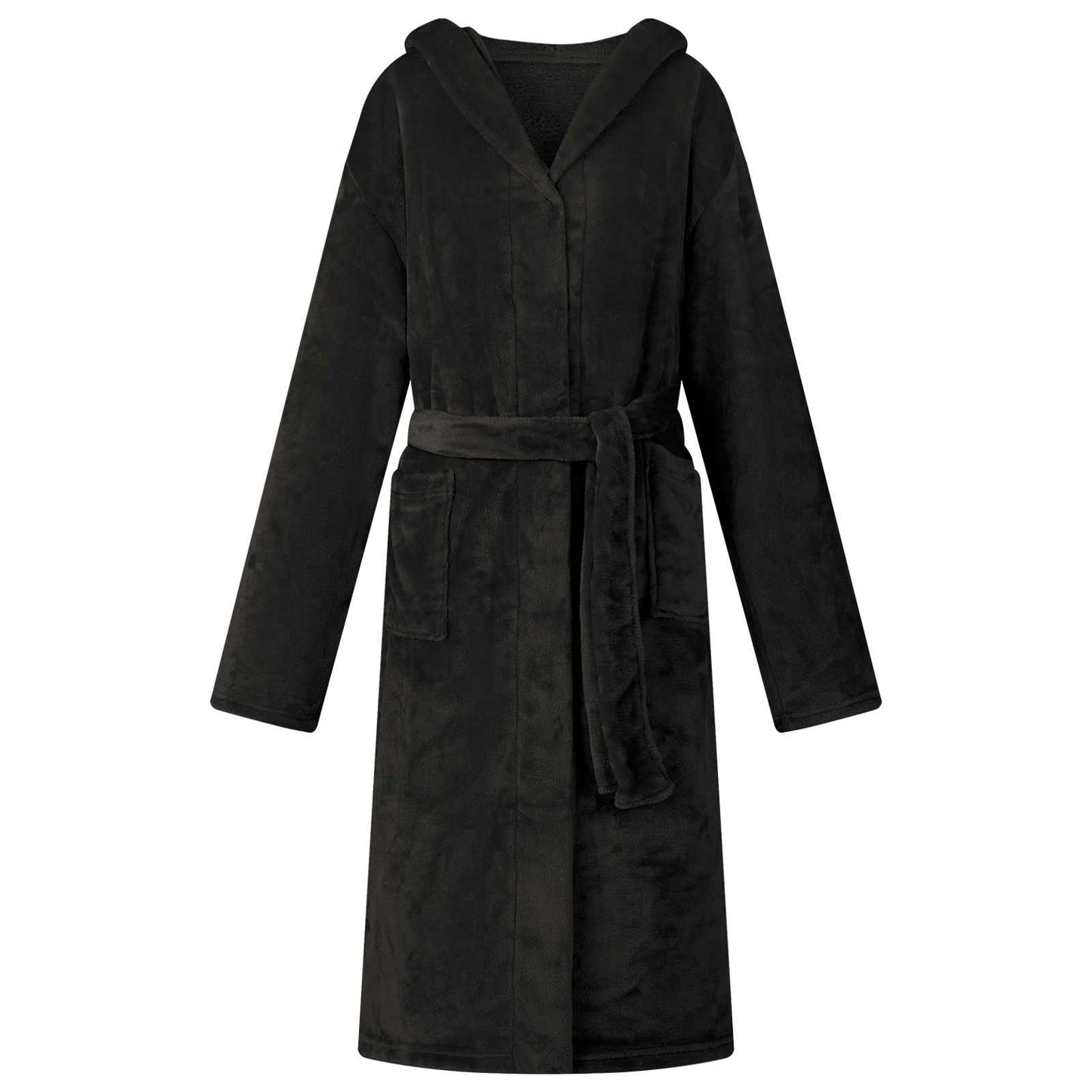 Peignoir à capuche noir L en flanelle