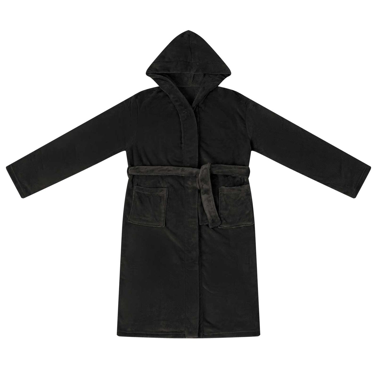 Peignoir à capuche noir XXL en flanelle