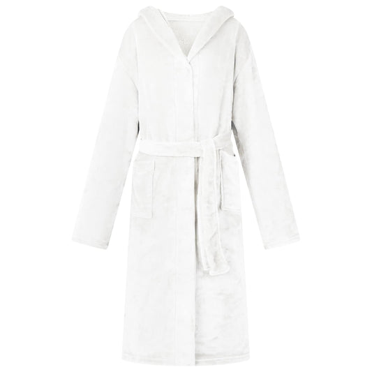 Bademantel Hoodie Weiß L Flanell