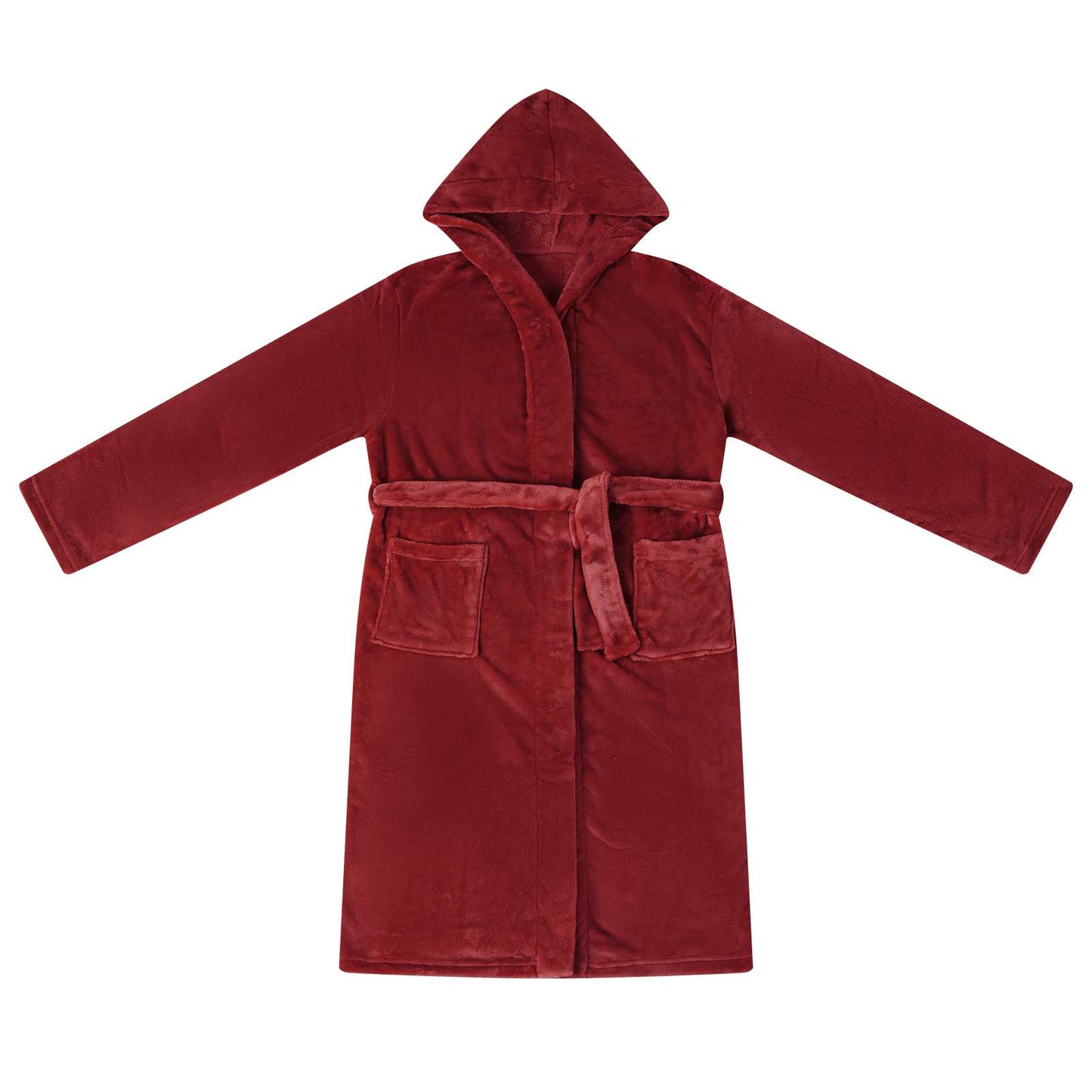 Bathrobe Hoodie Burgundy L Flannel