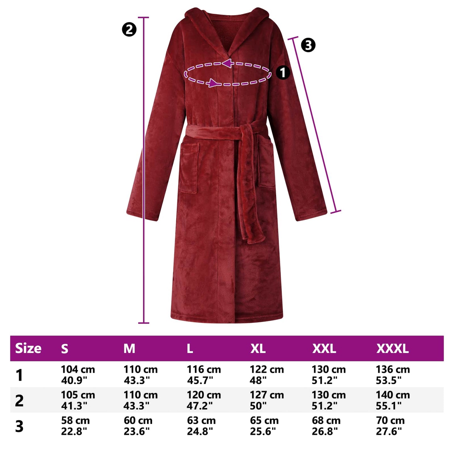 Peignoir à capuche bordeaux XXXL flanelle