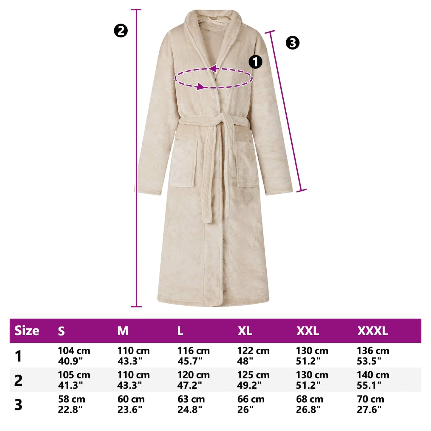 Bademantel ohne Kapuze Beige XXL Flanell