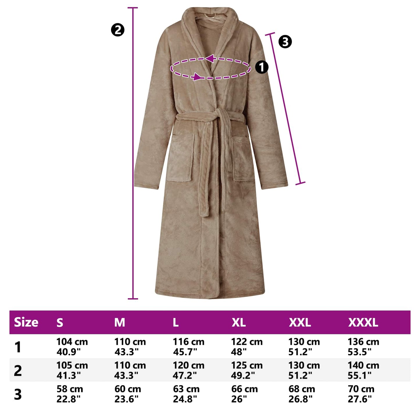 Peignoir sans capuche Camel XXXL Flanelle
