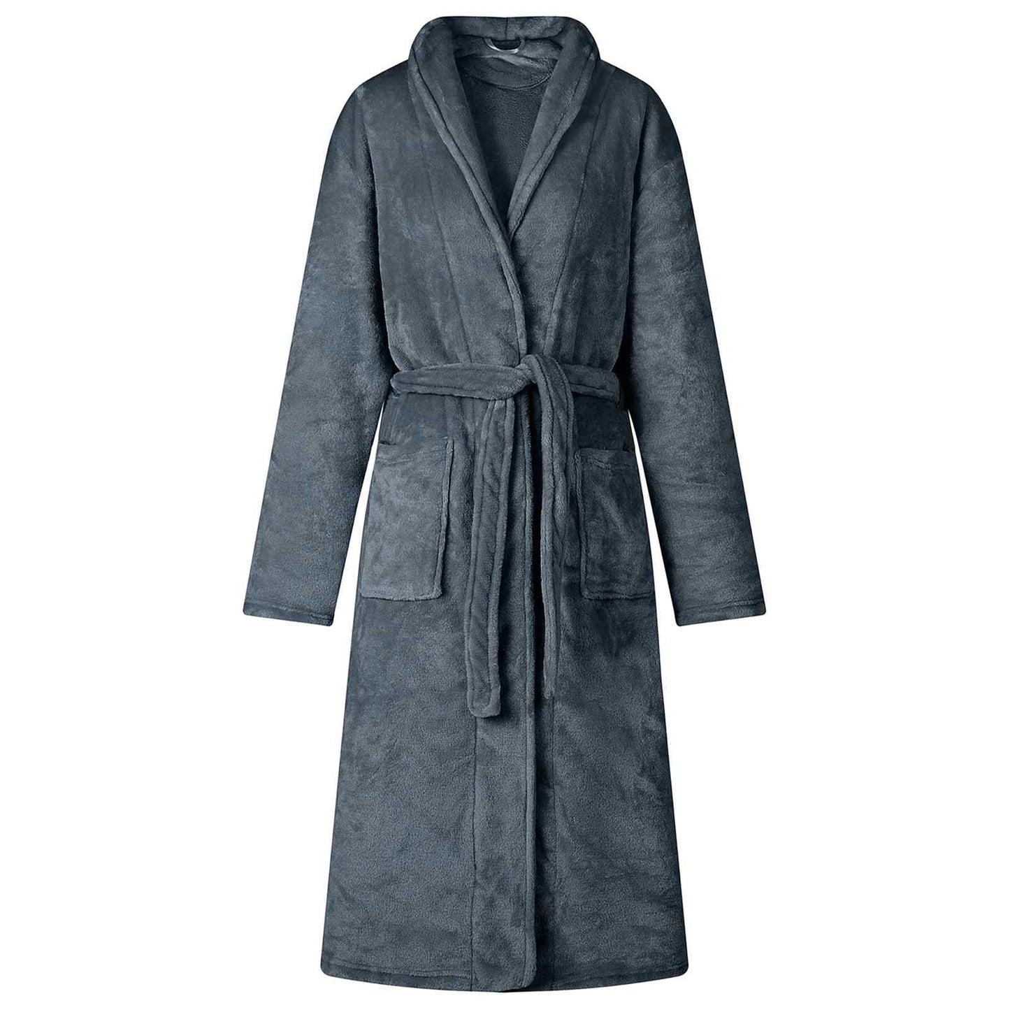Bathrobe without hood, navy blue, XXL, flannel