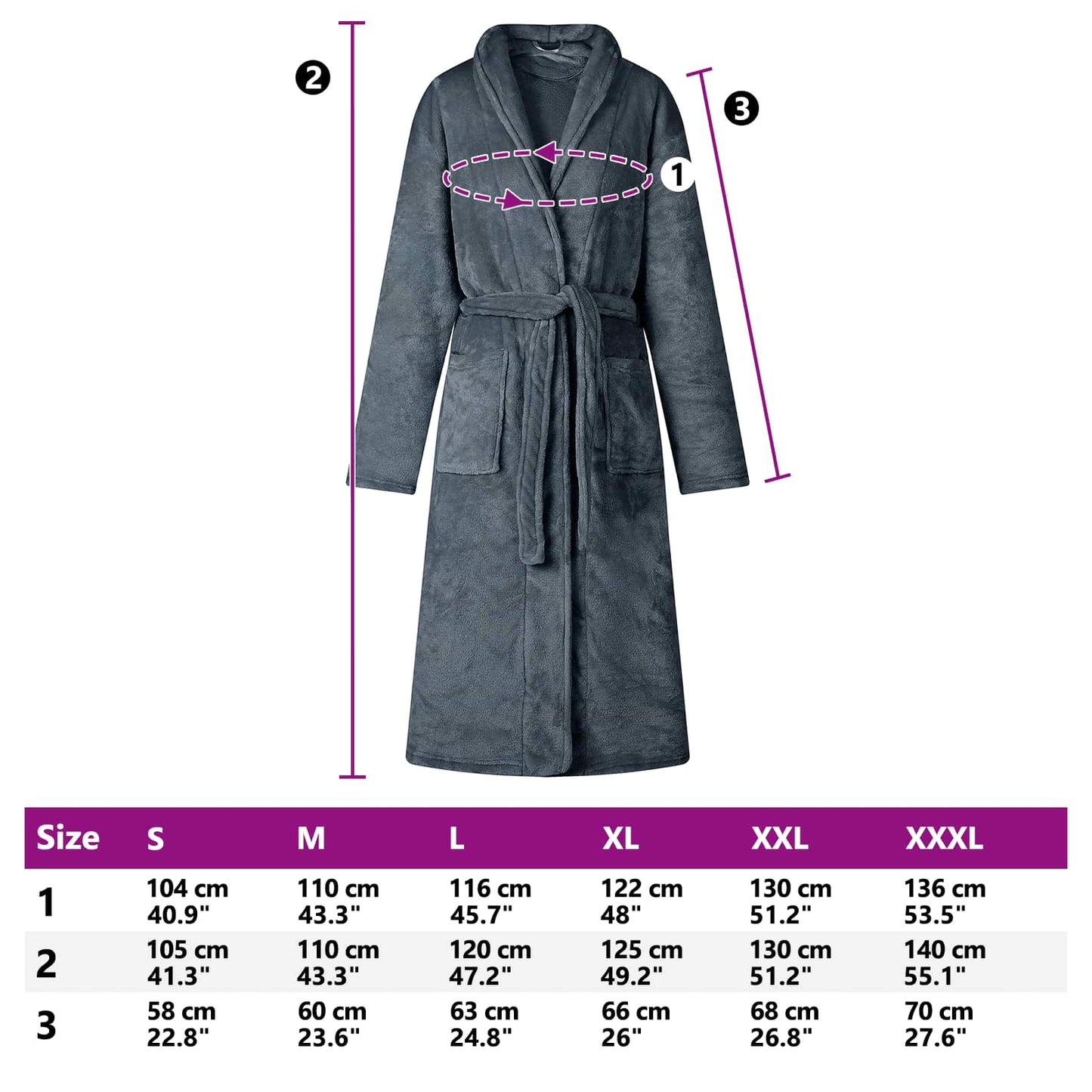 Bathrobe without hood, navy blue, XXL, flannel